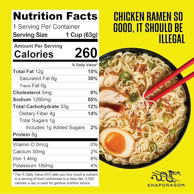 Snapdragon Chicken Ramen Cup Noodles - 6 Pack Instant Ramen Bowl with Authentic Wheat Noodles, Soup Flavor Sauce, Vege Pack, and Garlic Flavoring Oil. Microwave or Hot Water, Easy Meal Prep