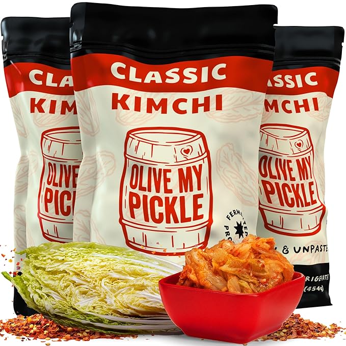 Olive My Pickle Kimchi Fermented - 48 oz | 3 Pack of Classic Probiotic Napa Cabbage | Fresh Korean Kimchi with Natural Probiotics for Gut Health - Perfect for Ramen & Spicy Noodles