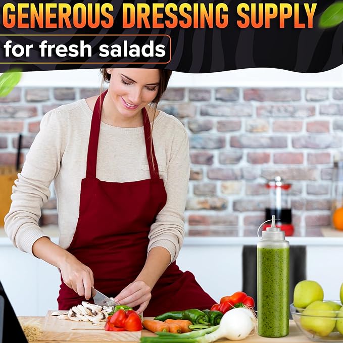 10-Pack Plastic Condiment Squeeze Bottles 36 oz – Refillable Squirt Bottles with Narrow Tip, Leak-Resistant | Great for Oil, Sauces, Ketchup, Mayonnaise, Syrup, Dressing, Summer BBQ and Catering Use