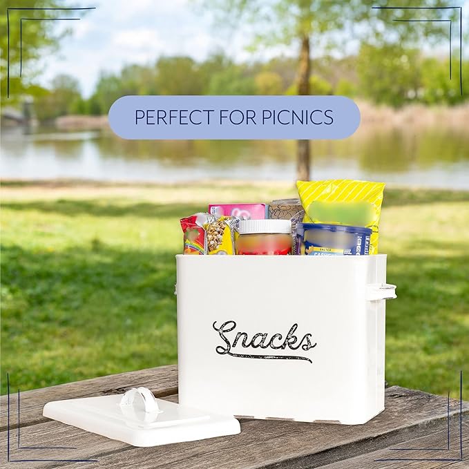 AuldHome Design Rustic Snack Bin, White Enamelware Snack Container Perfect for Single Serving Snacks