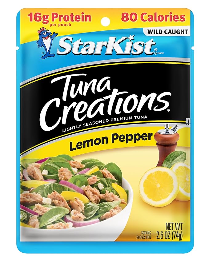 StarKist Tuna Creations Lemon Pepper Pouch (2.6 oz - 24 Pack) Wild Caught, High Protein Shelf Stable Seafood, Gluten Free, Soy Free, No Draining, Ready to Eat for Salads and Sandwiches