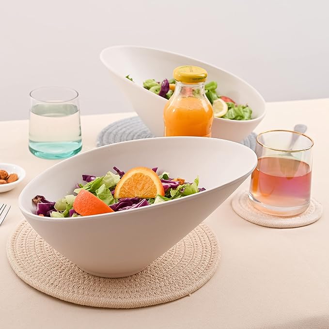 LOVYANXUE Salad Bowls, 4 Packs Serving Bowl, Compostable 33 Ounce Pasta Bowls, Elegant White Angled Bowl for Salad, Pasta, Soup, Prep, Ideal for Home and Restaurant