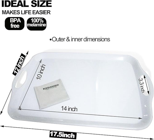KAQAHIDO Large Melamine Serving Trays for Eating, 17.5’’ x 12’’ Serve Platter for Appetizer, Charcuterie, Food, Snack, Cupcakes, Dessert, BPA-Free, Dishwasher Safe Tray, Set of 2, White