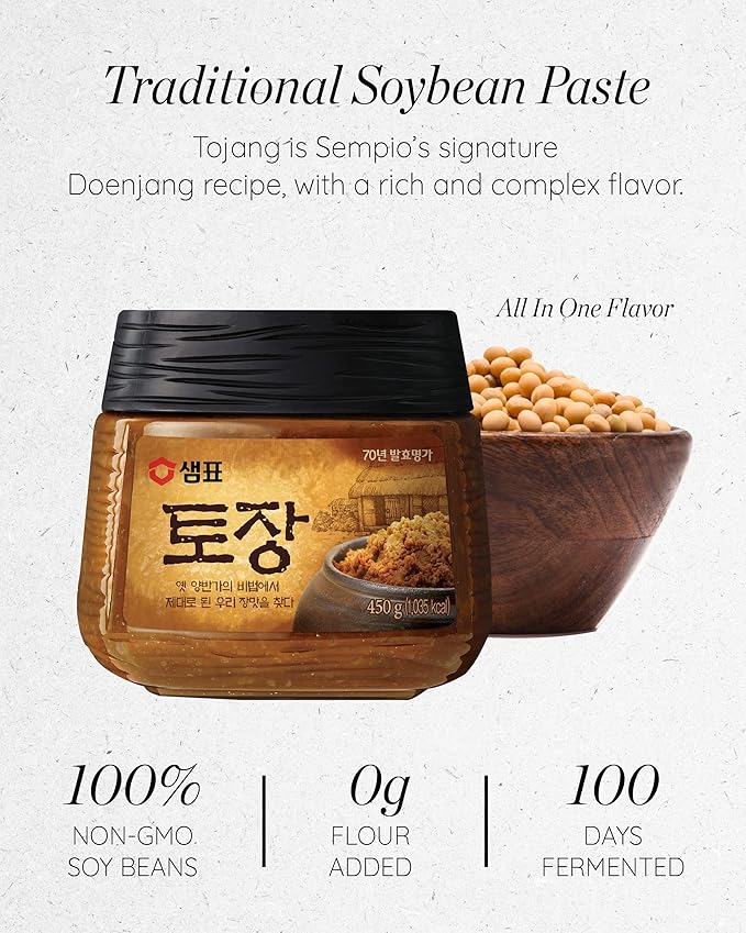 Sempio Doenjang: Traditional Korean Soybean Paste with Tojang & Red Chili Pepper, Premium Deeply Savory Fermented Soup Base for Jjigae, Alternative to Miso (15.9oz/450g)