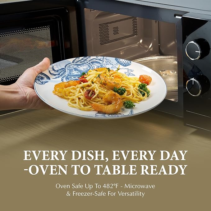 Minh Long 10.7 IN Porcelain Dinner Plates, Set of 6, Chip & Scratch Resistant, Oven Safe up to 482°F, Microwave & Dishwasher Safe, Ceramic Dinner Plates, Ideal size for Serving Steak or Main Course