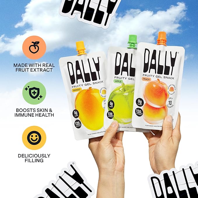Dally Variety Pack [Mango, Peach & Apple] Drinkable Konjac Jelly 10 Pouches | 10-Calorie Keto, Gluten Free, Sugar Free Korean Fruit Snack | Prebiotics & Postbiotics for Skin, Immune, Weight Management