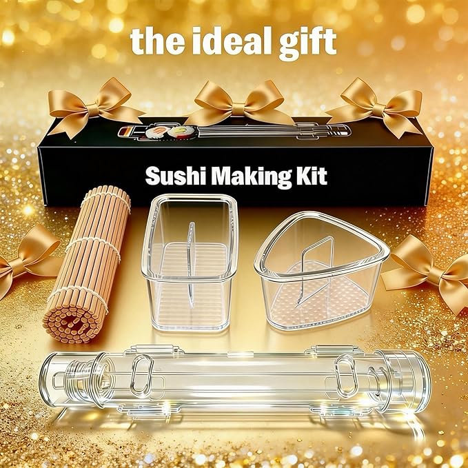 Sushi Making Kit Set – Clear Sushi Bazooka, Musubi Press Mold, Onigiri Rice Mold & Bamboo Sushi Rolling Mat – Easy Homemade Sushi Tools for Beginners & Sushi Lovers