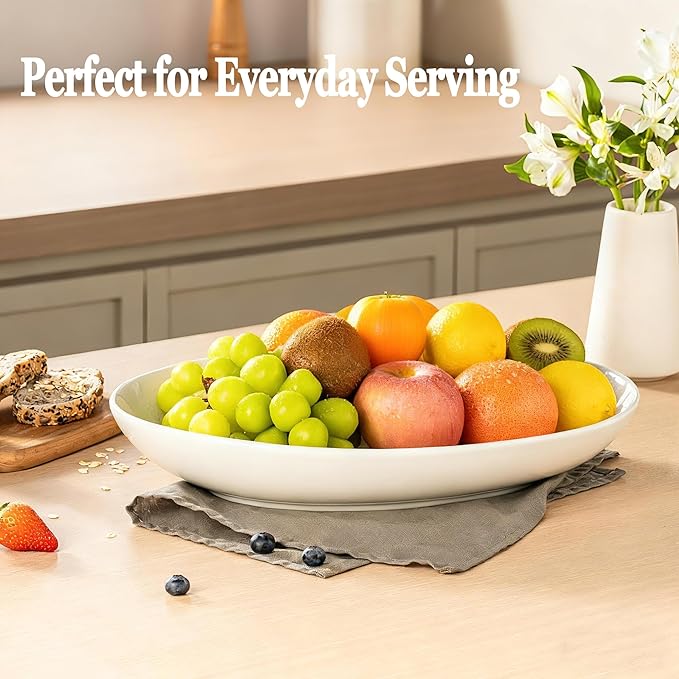 14 Inch Oval Serving Platters Set of 2, Large Wide Ceramic Serving Platter, White Porcelain Serving Trays for Entertaining, Turkey, Steak, Appetizers, Pasta, Salad