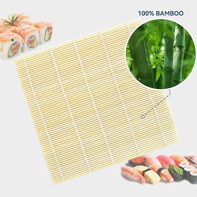 HOPELF 2 Pack 9.5 Inch Bamboo Sushi Mat - Sushi Roller Mat for Making, Shaping & Molding Sushi Roll & Kimbap - Food-Safe Sushi Making Supplies, Tools & Accessories