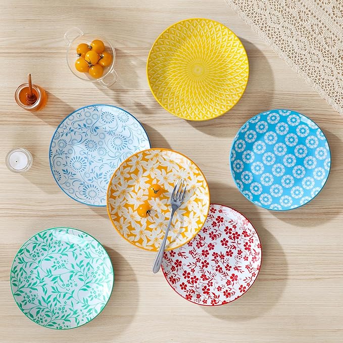 vancasso Ceramic Salad Plates Set of 6, Small Vintage 8.25 Inch Plate Set of 6 for Kitchen, Porcelain ColorfulDessert Plates for Kitchen, Microwave Oven Dishwasher Safe, Vintage Gift, Pastel