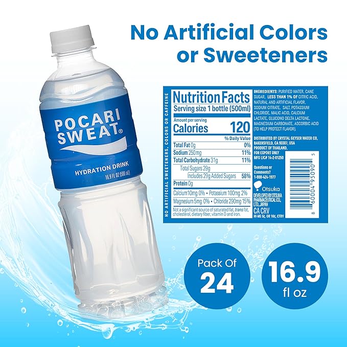Pocari Sweat Electrolyte Drink, 24 Pack of 16.9 fl oz Bottles – Hydration, Replenishment & Recovery Beverage
