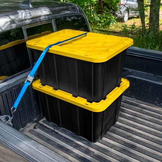 Sterilite 12-Pack Industrial Tote, Plastic Storage Container Bins with Lids, 27 Gallon - Large, Stackable, and Heavy-Duty Organizer Box Containers for Closet, Garage, Shelves, and Office