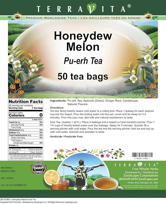 Honeydew Melon Pu-erh Tea (50 tea bags, ZIN: 531803)