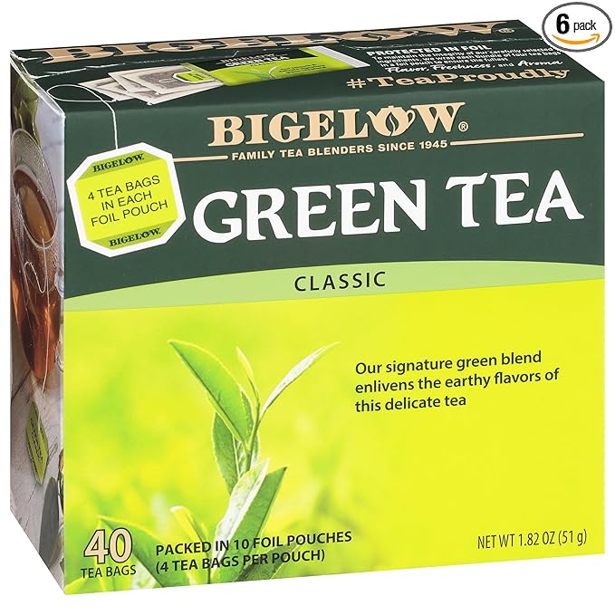 Bigelow Classic Green Tea Bags, 40-Count Boxes (Pack of 6), Caffeinated Green Tea, 240 Tea Bags Total