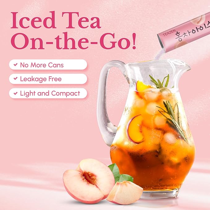 Teazen Summer Peach Iced Tea, Sugar Free, Uva Black Tea, Hydration Drink Mix, 10 Sticks, 1.76oz
