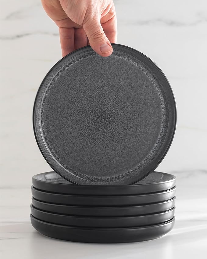 PURE LIVING INTERIOR DESIGN Stoneware Dinner Plates Set of 2, Large Dark Gray Tableware, Stylish & Durable, Dishwasher, Microwave & Scratch-Resistant