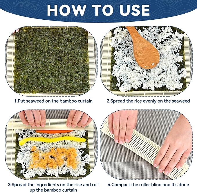 HOPELF 2 Pack 9.5&12 Inch Bamboo Sushi Mat - Sushi Roller Mat for Making, Shaping & Molding Sushi Roll & Kimbap - Food-Safe Sushi Making Supplies, Tools & Accessories