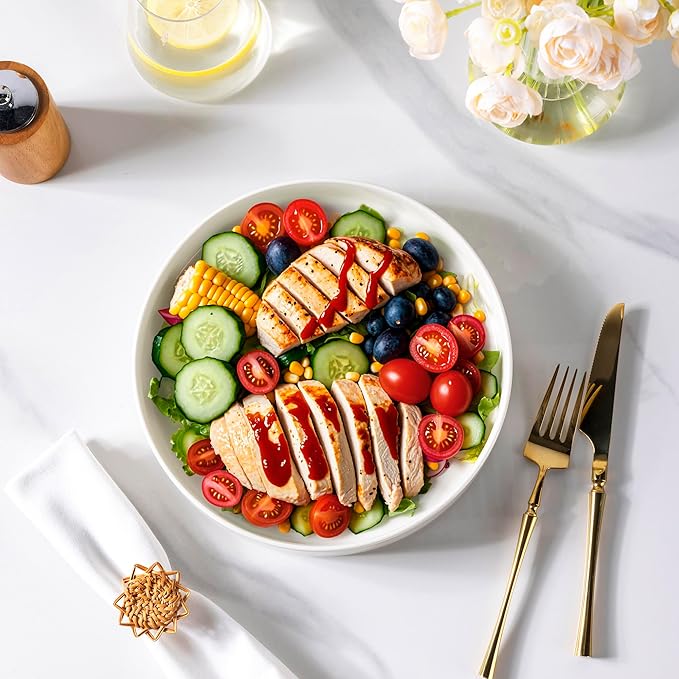 LERATIO Large Pasta Bowls,38oz Ceramic Pasta Bowls,9.25" Reactive Glaze Pasta Bowl Set of 4,Microwave & Dishwasher,Oven Safe,Wide Serving Bowls for Salad,Pasta,Fruit,Scratch Resistan -White