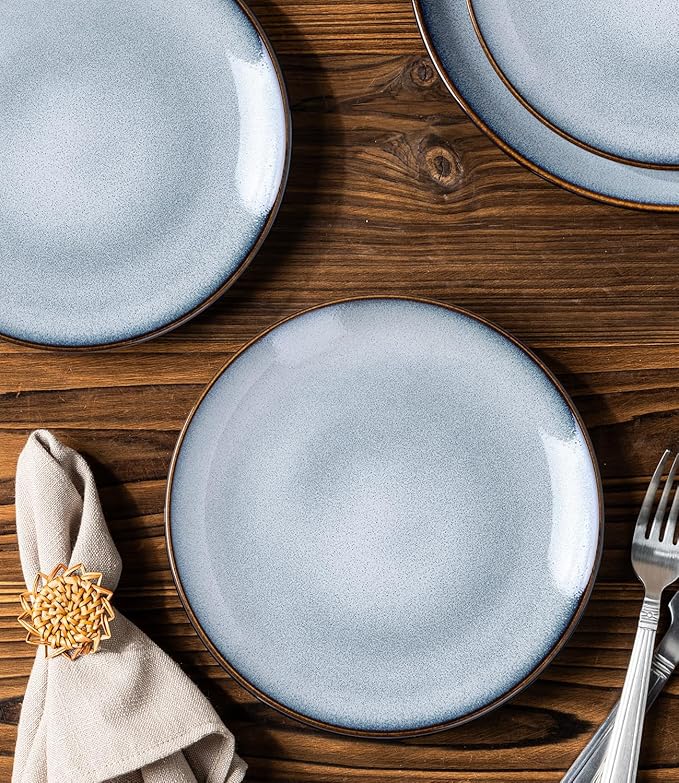LERATIO Ceramic Dinner Plates Set of 6, 8.0 Inch Handmade Reactive Glaze Porcelain Plates, Coupe Shape Dinnerware Dishes Set for Kitchen,Oven& Microwave & Dishwasher Safe, Scratch Resistant-Gray