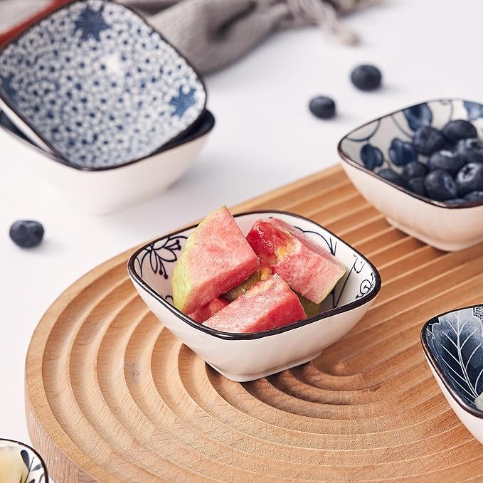 Japanese Style Ceramic Dipping Bowl,3.3'' Small Soy Sauce Dish for Condiments,Blue and White Small Bowl for Ketchup Stackable Side Dish Ramekins- Set of 6 (3.3 inch)