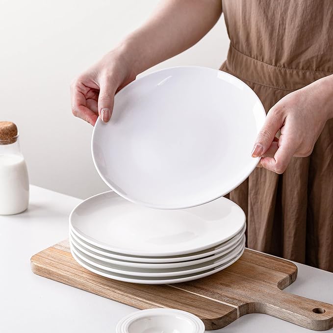 White Salad Plates Set of 6, 8.5 Inch Ceramic Plates – White Porcelain Appetizer & Dessert Plates for Kitchen, Salad, Snack & Everyday Use, Microwave & Dishwasher Safe, 22Cm