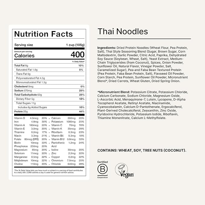 Huel Hot and Savory Cups | Thai Noodles | 25g Protein Plant Based Instant Meal | 27 Vitamins and Minerals | 100% Nutritionally Complete | 8 Cups