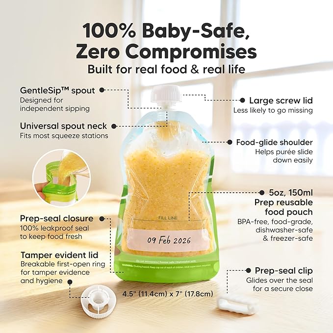 12-Pack Reusable Baby Food Pouches Refillable – 5oz Reusable Pouches for Toddlers, Kids Squeezable Yogurt, Apple Sauce, Fruit Smoothie, Baby Puree Container, Homemade Baby Food Essentials (Lil Barn)