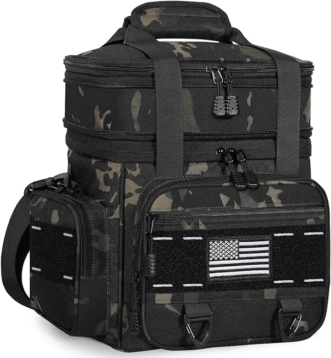TENKIST Expandable Tactical Lunch Box, XLarge Insulated Lunch Cooler Bag Heavy Duty Leakproof Lunch Pail for Men Adults Work Office Outdoor Picnic Trips,25L,Black-Camo