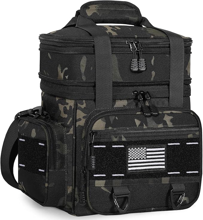TENKIST Expandable Tactical Lunch Box, Large Insulated Lunch Cooler Bag Heavy Duty Leakproof Lunch Pail for Men Adults Work Office Outdoor Picnic Trips,16L,Black-Camo