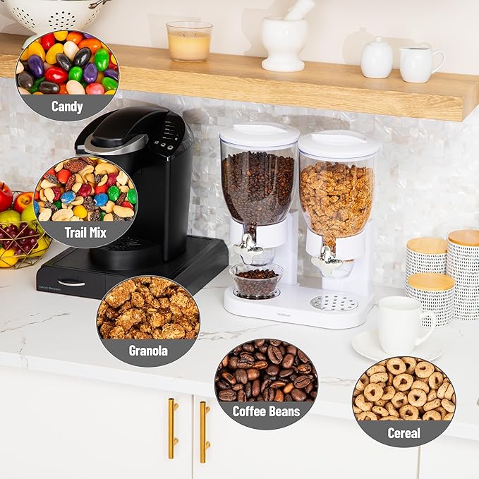 Mind Reader Double Dry Food Dispenser, 2 x 3.5L Countertop Containers for Cereal, Granola, Candy, Rice, and Coffee Beans