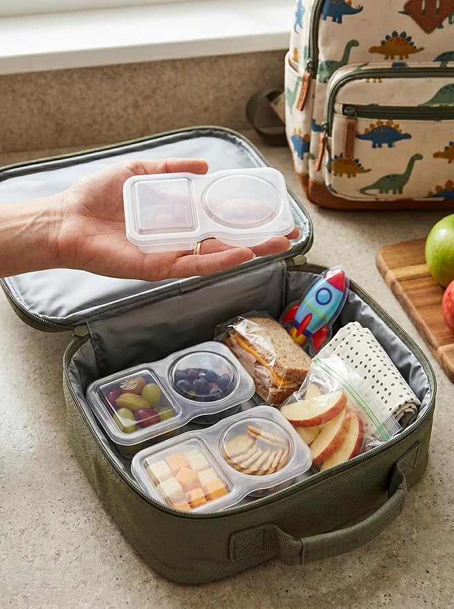 20-Pack 2 Compartment Snack Containers with Secure-Fit Lids, Reusable BPA-Free Snack Prep Boxes, Portion Control Food Storage Containers for Lunch, Meal Prep, Office, Picnic & Travel (20)