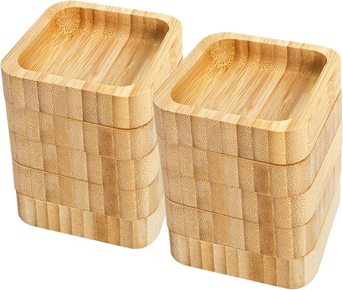 Jucoan 10 Pack Small Bamboo Bowls, Square Wooden Sauce Dish Dipping Bowl for Condiments, Appetizers, Snack, Ketchup, Charcuterie Board, Unbreakable, Stackable, Lightweight