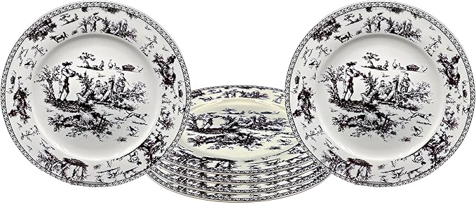 W&S CLASSICS Classic French Luxury Round Dinner Plates | 10.5 Inches Colorful Ceramic Flat Plates – Set of 6| Large Serving Plates for Party | Dishes for Appetizer, Salad, Desert, Steak (Black)