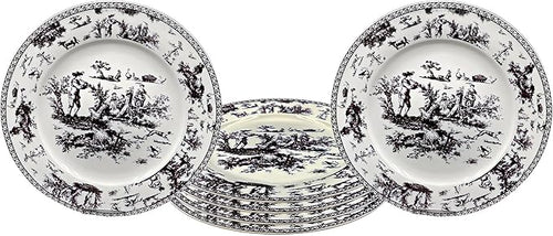 W&S CLASSICS Classic French Luxury Round Dinner Plates | 10.5 Inches Colorful Ceramic Flat Plates – Set of 6| Large Serving Plates for Party | Dishes for Appetizer, Salad, Desert, Steak (Black)