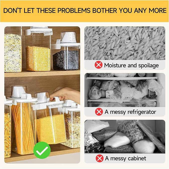 Cereal Container，Rice Storage Dispenser-Airtight Food Storage Organizers BPA-free Plastic Kitchen Pantry Storage Containers Food-Grade PET Material Suitable For Rice, Grains （60.8 oz + 77.7 oz )