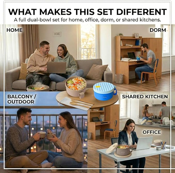 AI LOVE PEACE Microwave Noodle Bowl Set of 2, 40 oz Ramen Bowls with Lids, Dishwasher Safe Soup Bowl for Ramen, Pho, Pasta, Rice, College Dorm Essentials (Beige & Blue)