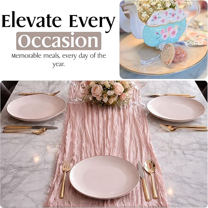 Rose Whisper Dinner Plates Set for 6 – 10.5-Inch Blush Bone China Dinnerware Set with Gold Rim – Perfect Serving Plate for Dessert, Appetizer, Salads