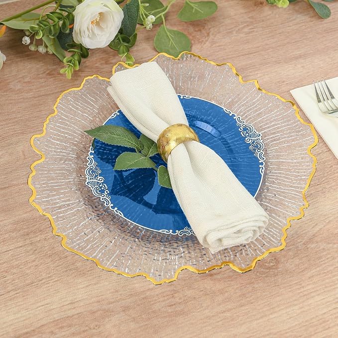 Efavormart 10 Pack | 8" Translucent Navy and Silver Baroque Dessert Plates, Leaf Embossed Metallic Rim Shatterproof Appetizer Plates for Nautical Showers