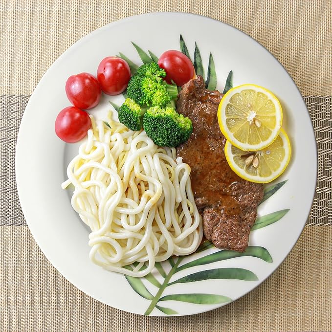 IQCWOOD Fine Bone China 8" Salad Plate with Leaf Pattern, 6-Piece Dessert Appetizer Flat Plates, Modern Round Plate, Microwave & Dishwasher Safe