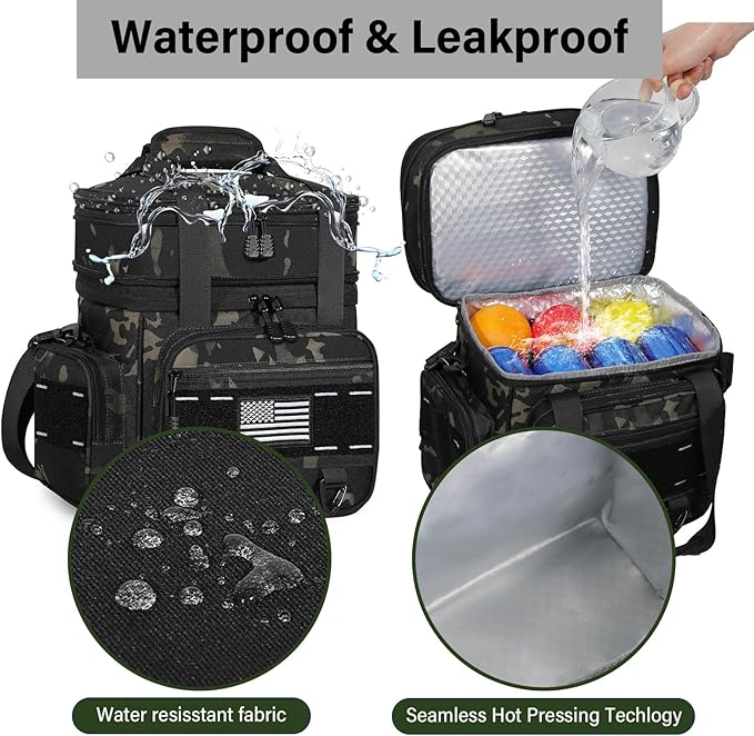 TENKIST Expandable Tactical Lunch Box, XLarge Insulated Lunch Cooler Bag Heavy Duty Leakproof Lunch Pail for Men Adults Work Office Outdoor Picnic Trips,25L,Black-Camo