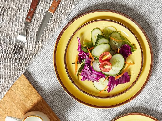 ONEMORE Porcelain Dinner Plates 8.5 inch Dessert Salad Plates Ceramic Plates with Speckle Serving Dishes Set of 4, Microwave, Oven and Dishwasher Safe