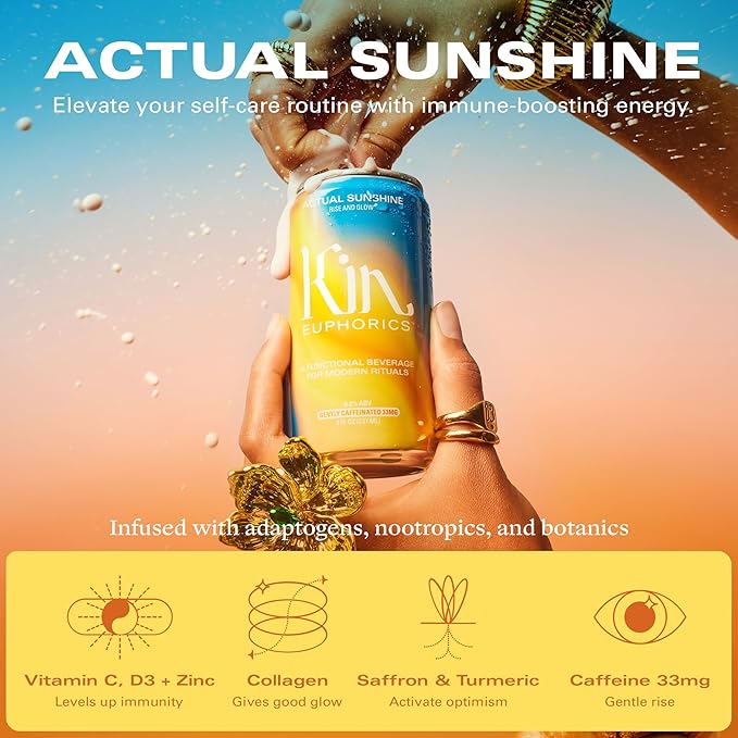 Full Kin Kit by Kin Euphorics, Non Alcoholic Spirits, Adaptogen Drinks, 16 8 Fl Oz Cans (Kin Spritz, Kin Bloom, Actual Sunshine, Lightwave), 2 x 16.9 Fl Oz Bottles (High Rhode, Dream Light)