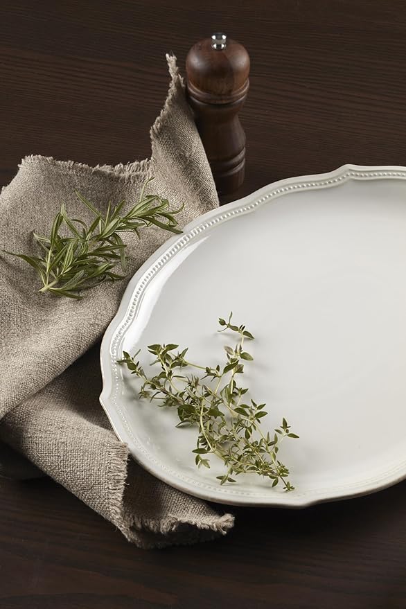Lenox White French Perle Bead 16" Oval Serving Platter, 3.95 LB