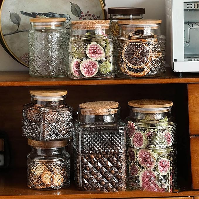 WMM 38 FL OZ Large Airtight Glass Storage Jars with Bamboo Lid - Vintage Food Containers for Candy, Snacks, Coffee, Tea, Nuts, Cereal - Kitchen Canisters
