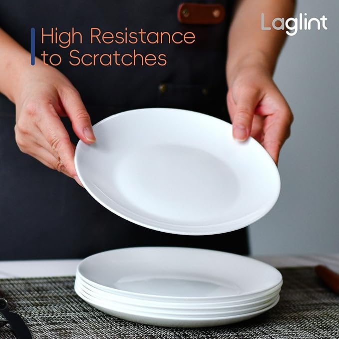 LaGlint 7.5 inch Appetizer Plate Set of 6, Lightweight Opal Glass Round White Salad Plates for Dessert Kitchen, Dishwasher and Microwave Safe
