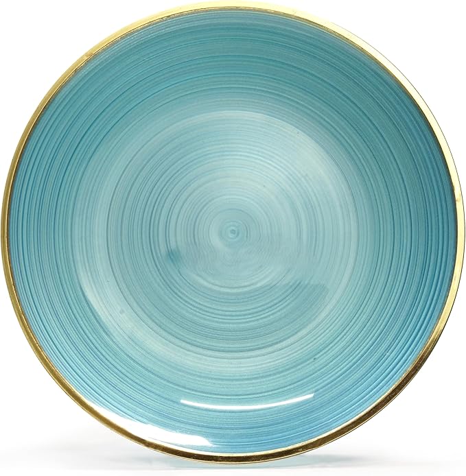 OCCASIONS 50 Plates (25 Guests) Blue and Gold Disposable Plastic Plates, Heavy Duty Elegant Fancy for Wedding Party - 25x10'' Dinner + 25x7'' Salad & Dessert - BPA Free, Belize in Blue & Gold