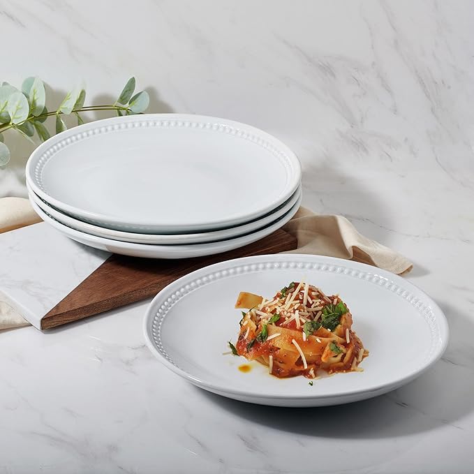 Everyday White Beaded Coupe Set of 4 Dinner Plates, 10.5 inch