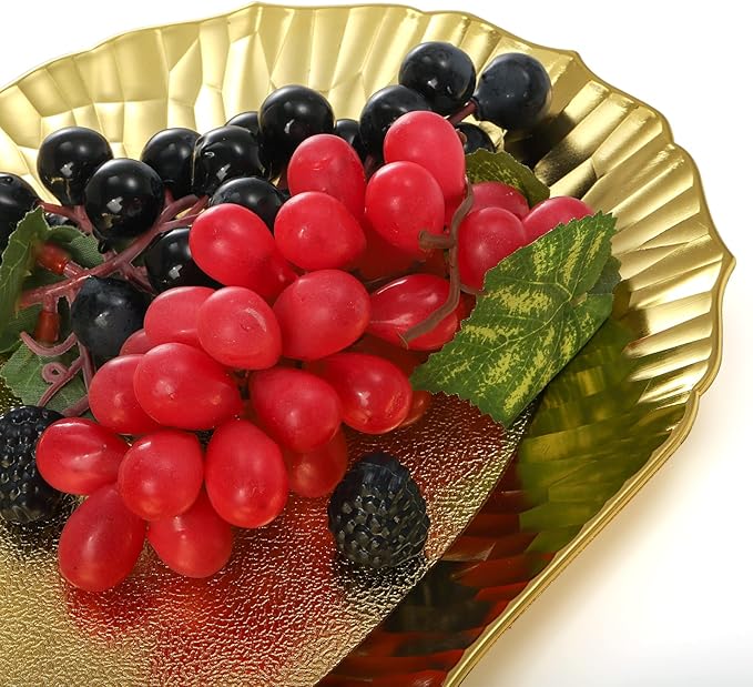 AVLA 6 Pack Plastic Serving Tray, Gold Serving Platter Set, Reusable Party Snack Serving Tray, Decorative Food Appetizer Platters for Dessert Table, Cupcake, Charcuterie, Cookies, 14" x 8.5"