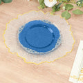 Efavormart 10 Pack | 8" Translucent Navy and Silver Baroque Dessert Plates, Leaf Embossed Metallic Rim Shatterproof Appetizer Plates for Nautical Showers