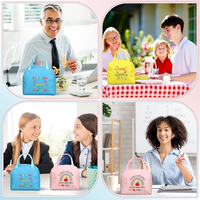 Teacher Appreciation Gifts Bulk Back to School Thank You Insulated Lunch Bags Teacher Reusable Lunch Bags Leakproof Totes End of Year Appreciation Gift for Men Women(12 Pcs,Lively)